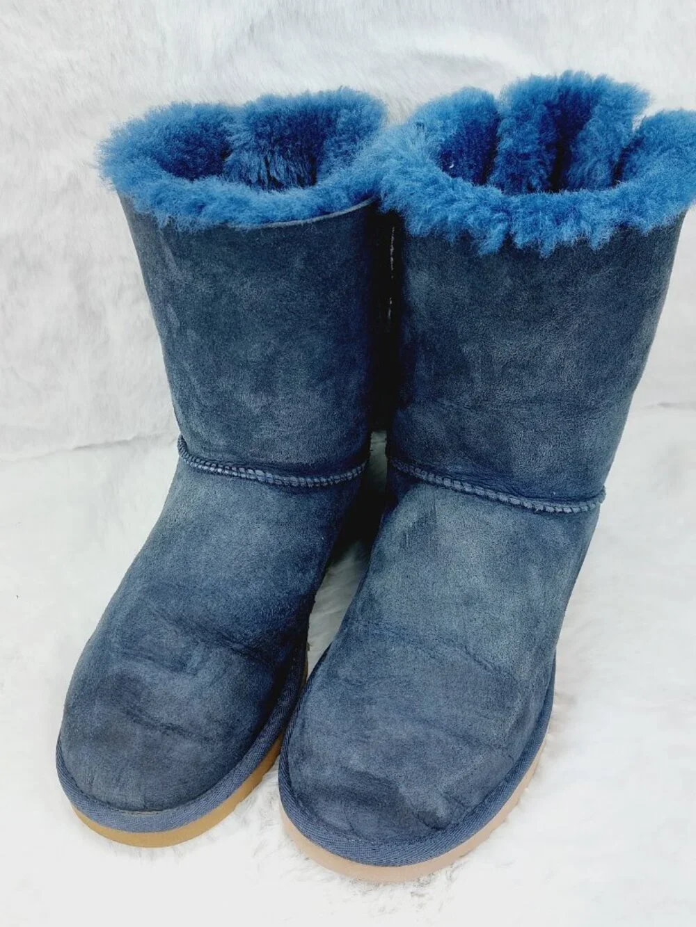 UGG Women's Royal Blue Bailey Bow Mid-Calf Suede Winter Boots Size 8